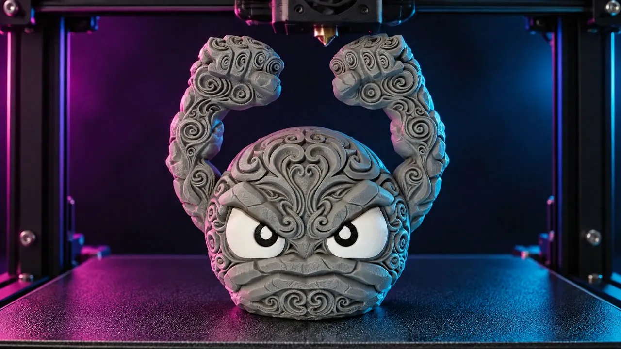 3D yazıcıda katman katman basılarak tamamlanmış desenli heykel